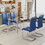 Glass dining table, dining chair set, 4 blue dining chairs, 1 dining table. Table size 51 "W x 31" D x 30 "H W1151S00321
