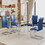 Glass dining table, dining chair set, 4 blue dining chairs, 1 dining table. Table size 51 "W x 31" D x 30 "H W1151S00321