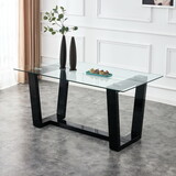 Glass Dining Table Large Minimalist Rectangular for 6-8 with 0.4