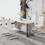 Modern minimalist dining table. White imitation marble glass sticker desktop, stainless steel legs, stable and beautiful. Suitable for living room and dining room 63" *35.4" *29.5" DT-69