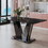 Modern minimalist rectangular dining table, 0.4 inch thick, with a black imitation marble pattern desktop and black MDF legs. Suitable for kitchen and restaurant 63"*35.4"X30" W1151S00387