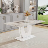 A modern minimalist and luxurious white rectangular office desk with a patterned dining table. Used in restaurants, living rooms, terraces, and kitchens.71
