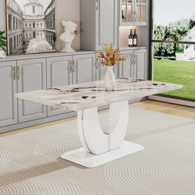 A modern minimalist and luxurious white rectangular office desk with a patterned dining table. Used in restaurants, living rooms, terraces, and kitchens.71" x 39.3" x 30" F-1280 W1151S00189