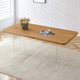 A modern minimalist wooden table with acrylic legs and rectangular tables. Computer desk. Dining table. Suitable for restaurants, living rooms, and kitchens. F-1298