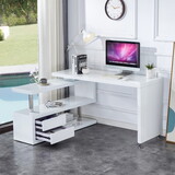 White environmentally friendly high-density board, minimalist corner bookshelf and office desk, desktop computer desk, integrated learning and writing corner desk, simple home. W1151S00754