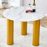Round white dining table, artificial marble glass stickers, golden MDF legs, kitchen dining table, living room dining table 40