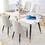 Modern minimalist dining table. Imitation marble patterned stone burning tabletop with black metal legs.Modern dining chair with PU artificial leather backrest cushion and black metal legs W1151S00899