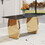 Modern rectangular table with 0.4 inch black patterned tabletop and gold legs, suitable for kitchen, dining room, and living room 63 inches * 31.4 inches * 30 inches W1151S01057