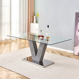 Large Modern Minimalist Rectangular Glass Dining Table for 4-8 people with 0.39