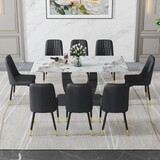 Table and chair set, modern dining table, patterned table top and black MDF leg table, soft and comfortable dining chair, perfect for dinner, meetings, home and office decor P-W1151S01159
