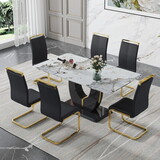 Table and chair set, modern dining table, patterned table top and black MDF table leg, soft and comfortable dining chair, perfect for dinner, meetings, home and office decor P-W1151S01195