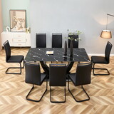 Table and chair set, modern dining table, patterned table top and black MDF table legs, soft and comfortable dining chair, perfect for dinner, meetings, home and office decor P-W1151S01209