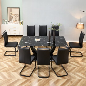 Table and chair set, modern dining table, patterned table top and black MDF table legs, soft and comfortable dining chair, perfect for dinner, meetings, home and office decor W1151S01209