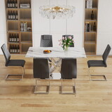 Table and chair set, modern dining table, imitation marble white top and silver legs, soft and comfortable dining chair, perfect for dinner, meetings, home and office decor P-W1151S01215