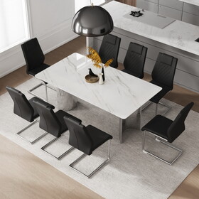 Table and chair set, modern and minimalist dining table. Imitation marble glass sticker desktop, stainless steel legs, stable and beautiful. Comfortable PU seats. DT-69 W1151S01224