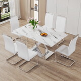 Table and chair set, modern dining table, imitation marble white top and silver legs, soft and comfortable dining chair, perfect for dinner, meetings, home and office decor W1151S01248