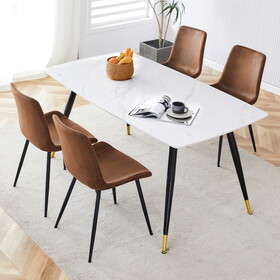 Table and chair set,white imitation marble texture rock board table top, black metal table legs, stable and beautiful. Modern simple dining table, comfortable seating. W1151S01254