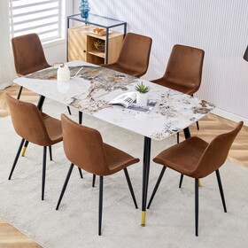 Table and chair set, imitation marble texture rock board table top, black metal table legs, stable and beautiful. Modern simple dining table, comfortable seating. W1151S01257