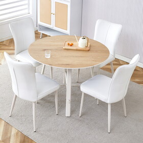 Table and chair set, MDF desktop, white metal table legs, stable and beautiful, suitable for most styles of home. Modern simple dining table, comfortable seating. W1151S01273