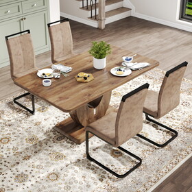 Table and chair set.MDF rectangular dining table, 4 chairs with technology cloth High Back Upholstered Side Chair with C-shaped metal legs.Suitable for restaurants, living rooms, kitchen W1151S01370