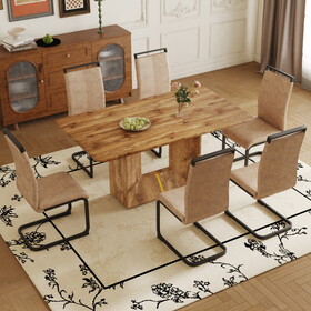 Table and chair set. Modern dining table with MDF top and beautiful MDF legs. Comes with brown comfortable chair with PU seat and metal legs. Suitable for a wide range of decorative styles.