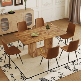 Table and chair set. Modern dining table with MDF top and beautiful MDF legs. Comes with brown comfortable chair with seat and metal legs. Suitable for a wide range of decorative styles.