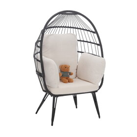 COOLMORE Egg Chair Wicker Outdoor Indoor Oversized Large Lounger with Stand Cushion Egg Basket Chair 350lbs Capacity for Patio, Garden Backyard Balcony, White Teddy W1152P166745