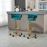 COOLMORE 360° Adjustable Barstools Set of 2, Ergonomic Drafting Chair with Round Footrest and Backrest, Swivel Rolling Wheels for Spa, Studio, Classroom, Lab, Counter, Salon, Teal W1152P167900