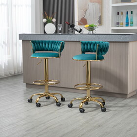 COOLMORE 360&#176; Adjustable Barstools Set of 2, Ergonomic Drafting Chair with Round Footrest and Backrest, Swivel Rolling Wheels for Spa, Studio, Classroom, Lab, Counter, Salon, Teal W1152P167900