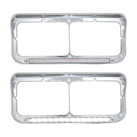 Dual Rectangular 2X for 4x6 Light Headlight Bezel with 12" Amber LED Light Strip for Kenworth T400 T600 T800 W900B W900L Peterbilt 378 379 Western Star 4900 Trucks (Clear Lens/White LED) W1155P332732