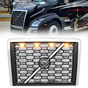 Front Hood Radiator Grille Grill Fit for 2018+ Volvo VNL Semi Trucks with Bug Screen and Light Strip (TR450) W1155P332798