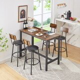 Bar Table Set with 4 Bar stools PU Soft seat with backrest, Rustic Brown, 47.24