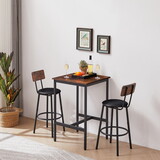 Bar Table Set with 2 Bar Stools PU Soft Seat with Backrest, Rustic Brown, 23.62