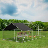 Large metal chicken coop, walk-in chicken coop, galvanized wire poultry chicken coop, rabbit duck coop with waterproof and UV protection cover, 9.8' W x 19.7' D x 6.6' H