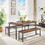 Oversized dining table set for 6, 3-Piece Kitchen Table with 2 Benches, Dining Room Table Set for Home Kitchen, Restaurant, Rustic Brown,67" L x 31.5" W x 31.7" H. W1162107463