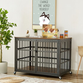 Furniture style dog crate wrought iron frame door with side openings, Rustic Brown, 43.3"W x 29.9"D x 33.5"H. W1162119831