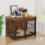 Furniture dog crate sliding iron door dog crate with mat. (Rustic Brown,43.7