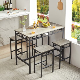 Bar table set 5PC Dinging table set with high stools, structural strengthening, industrial style. Grey, 43.31" L x 23.62" W x 35.43" H.