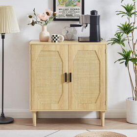 Kitchen storage cabinets with rattan decorative doors, buffets, wine cabinets, dining rooms, hallways, cabinet console tables, Natural, 31.5"W x 15.8"D x 34.6"H. W1162127385