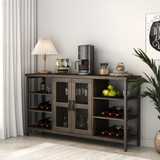 Wine Bar Cabinet for Liquor and Glasses, Rustic Wood Wine Bar Cabinet with Storage, Multifunctional Floor Wine Cabinet for Living Room (55 inch, Black Gray) W116241634