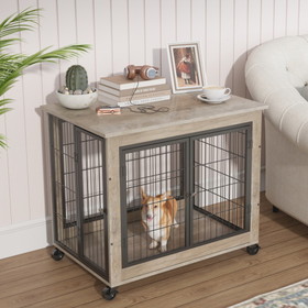 JHX Furniture Dog Cage Crate with Double Doors (Grey, 31.50"W*22.05"D*24.8"H)