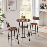 Round bar stool set with shelves, stool with backrest Rustic Brown, 23.6