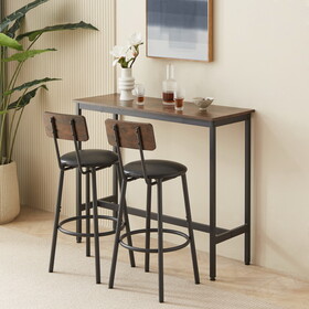 Bar Table Set with 2 Bar stools PU Soft seat with backrest, Rustic Brown, 43.31" L x 15.75" W x 35.43" H. P-W1162103445