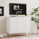 Storage cabinet Wave pattern three door buffets & sideboards for living room, dining room, bedroom, hall, white, 39.4