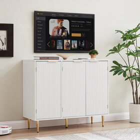 Storage cabinet Wave pattern three door buffets & sideboards for living room, dining room, bedroom, hall, white, 39.4"w x 15.8"d x 33.5"h. W1162P152976