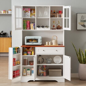 Kitchen Pantry Storage Cabinet, Modern Buffet Cabinet with Hutch, Tall Kitchen Hutch Cabinet with Microwave Stand, Food Pantry Cabinet for Dining Room, White, 39"w x 15.7"d x 68"h. W1162P163103