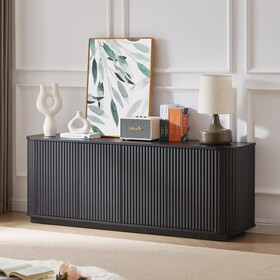 Sideboard Storage Cabinet TV Stand with wave pattern Buffet Cabinet Wooden Vertical Striped Cabinet for Kitchen/Bedroom/Entryway. Black, 64" W x 15" D x 24" H. W1162P170704