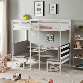 Twin over Twin Bunk Beds Can be Turn into Upper Bed and Down Desk, Cushion Sets are Free for Kids, Teens, Girls, Boys. White,79"L x 40.9"W x 79"H.