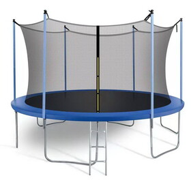 16ft Trampoline with Enclosure, New Upgraded Kids Outdoor Trampoline with Basketball Hoop and Ladder, Heavy-Duty Round Trampoline W116340139