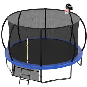 12FT Recreational Kids Trampoline with Safety Enclosure Net & Ladder, Outdoor Recreational Trampolines W1163P164305